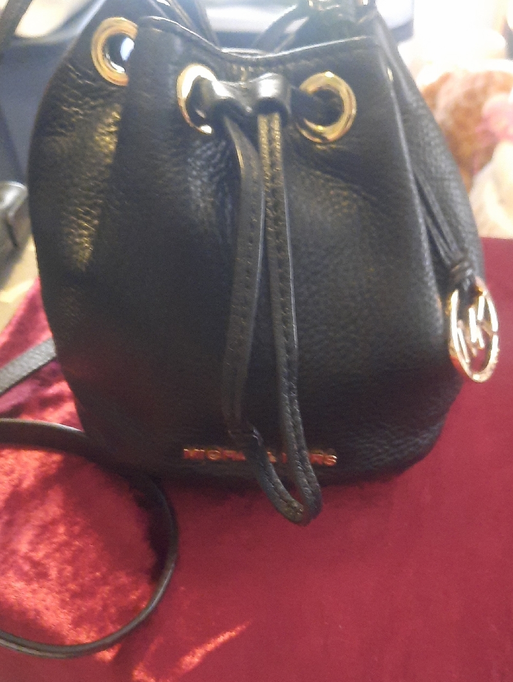 Michael Kors Black Pebbled Leather Drawstring Mini Crossbody